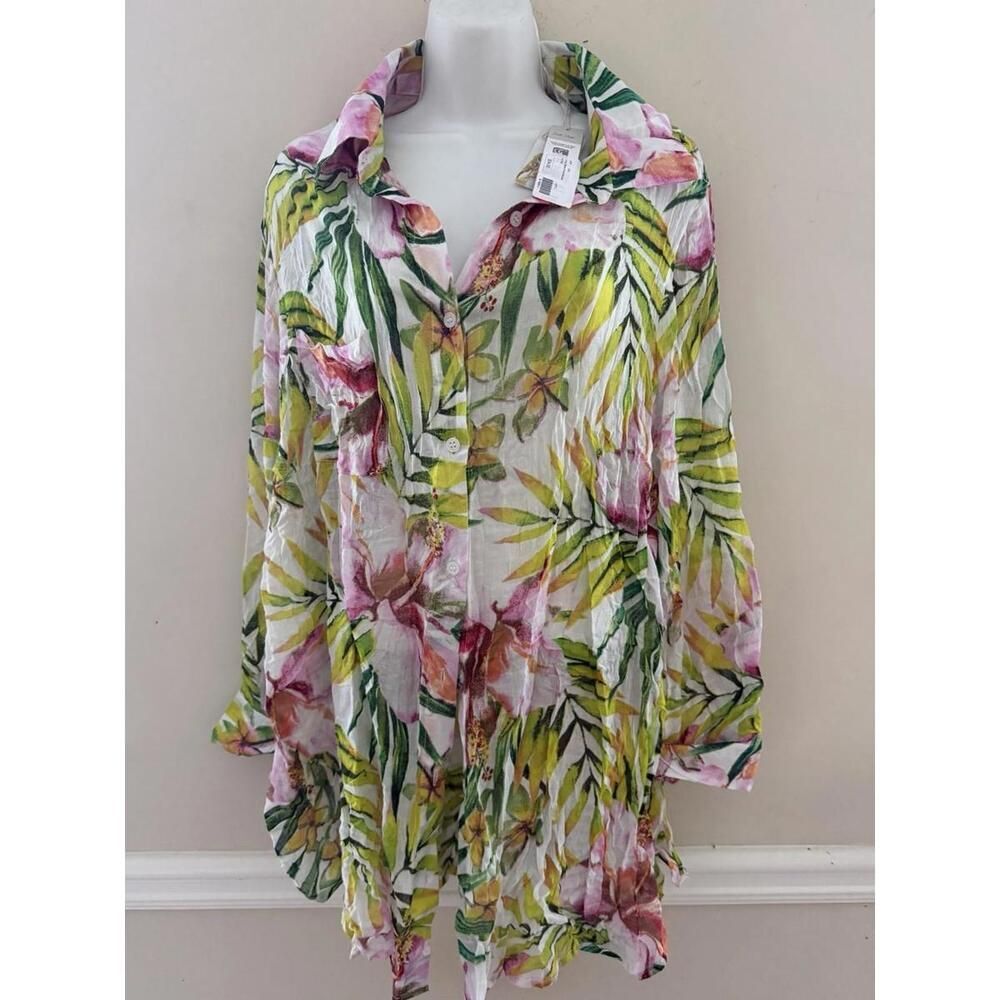 Charlie Paige Shirt Women's Extra Large Floral Blouse Top Coastal Resortwear NWT
